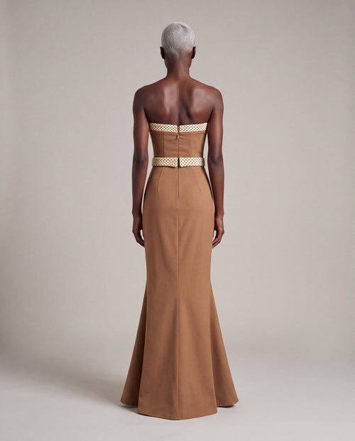 Brown Heavy Crepe Strapless Sweetheart Neckline Mermaid Gown